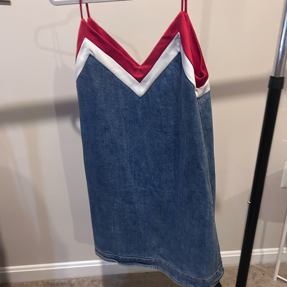 Denim Dress with red and white accents